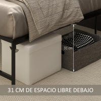 HOMCOM Marco de Cama Doble 135x190 cm con Patas de 35 cm Estructura de Cama Matrimonio con Espacio Bajo de Almacenamiento Negro - details 3