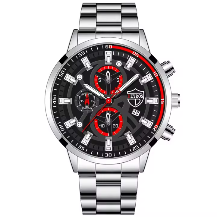 DEYROS 6Pcs/Set Reloj De Hombre Moda Lujo Reloj De Cuarzo De Acero Inoxidable Reloj De Negocios Casual Para Hombres - 1