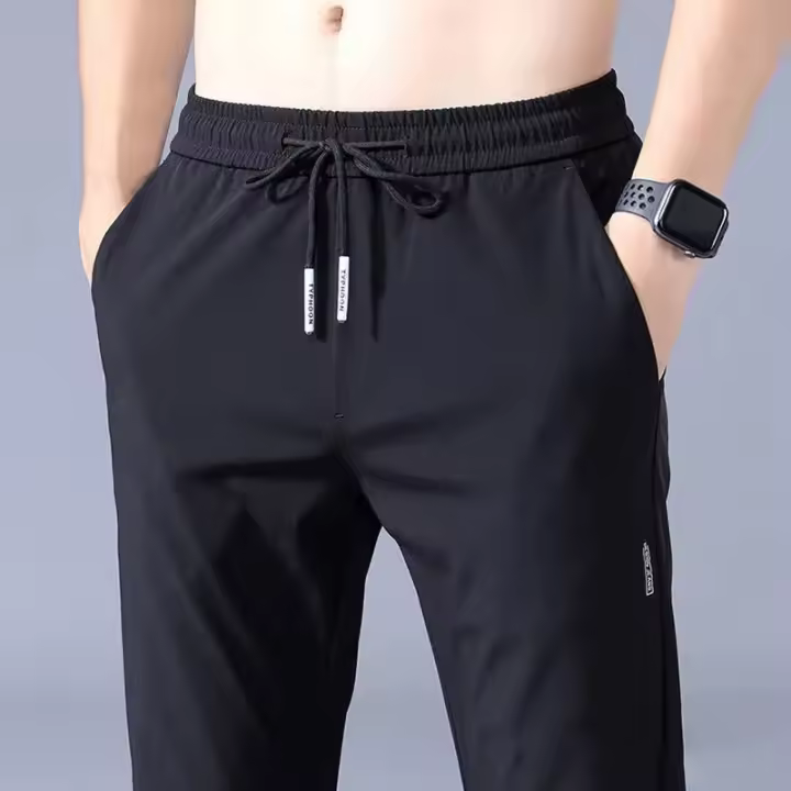 Pantalones De Negocios Casual Para Hombre 2024 Hechos De Seda De Hielo Espesidad Negra Gris Delgados Elásticos Transpirables Para Exterior Running - 1