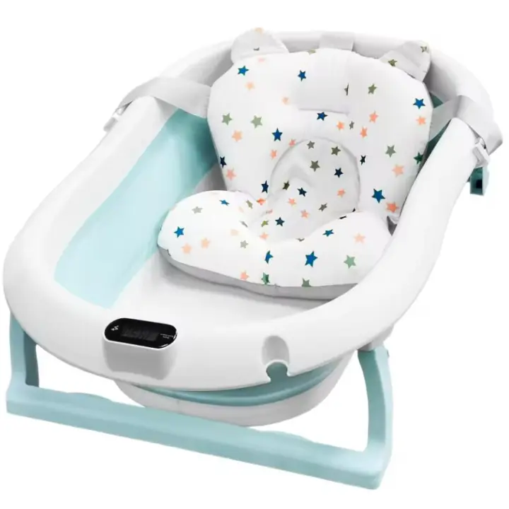 None Bañera de Bebe Plegable con Termómetro y Cojín Reductor | Compacta y Segura - 1