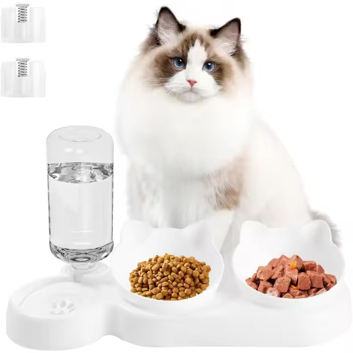 Alimentador de gato 3 en 1, tazón de alimentación, bebedor de gato, 15 ° alimentador de gato inclinable, gatos criados, con bebedero automático, cuencos antivómitos, para mascotas medianas y pequeñas - 1