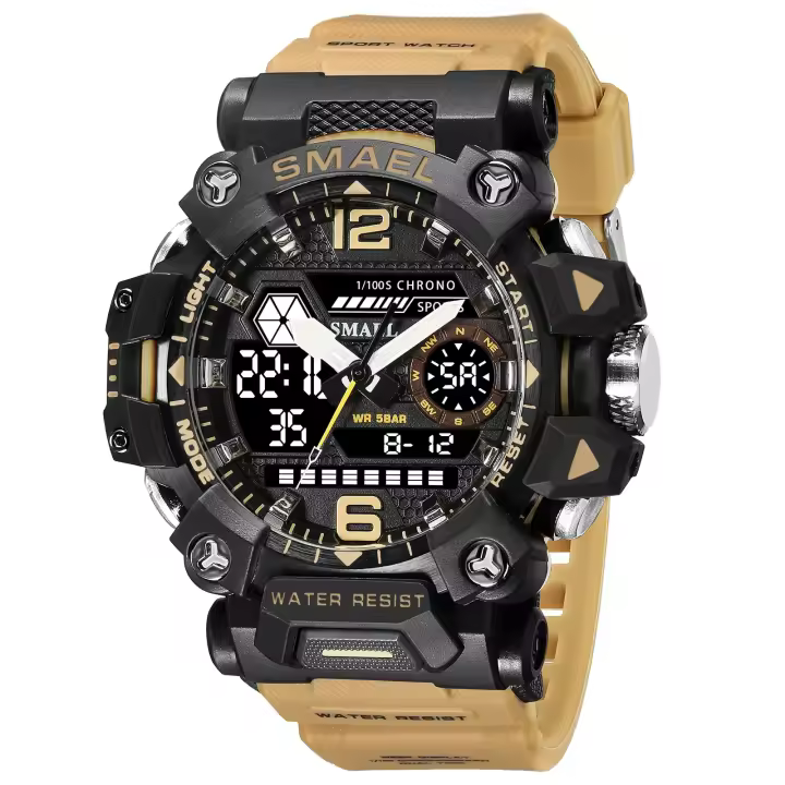 Reloj Militar SMAEL 8072 De Estilo Aleación Dual Pantalla Resistente Al Agua Deportivo Táctico Para Hombres Con Luz Nocturna Y Display Analógico-digital - 1