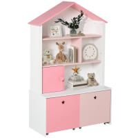 HOMCOM Estantería de Madera Infantil Librería para Niños con 4 Compartimentos 1 Puerta y 2 Cajones Extraíbles con Ruedas para Libros Juguetes 80x34x130 cm Rosa y Blanco - details 0