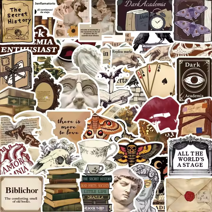 50pcs Pegatinas De Academia Oscuro Aesthetic Anime Para Laptop Cuaderno Teléfono Decoración Vintage PVC Impermeable Para Jóvenes De 14 Años Y Más - 1