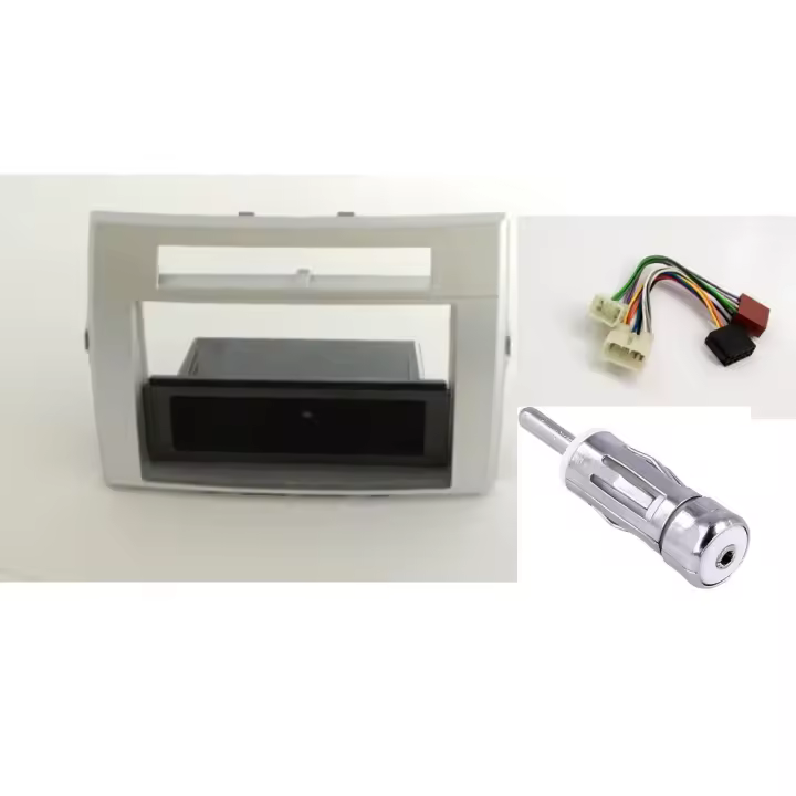 kit MARCO RADIO 1DIN 2din TOYOTA COROLLA VERSO Caratula Plata Soporte Autoradio conexiones y adaptador de antena ISO - 1