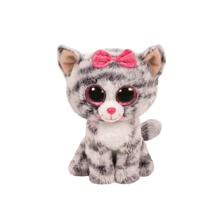 Peluche de gatita rosa Kiki de TY Beanie Boos con 15 cm y lazo rosa - 1