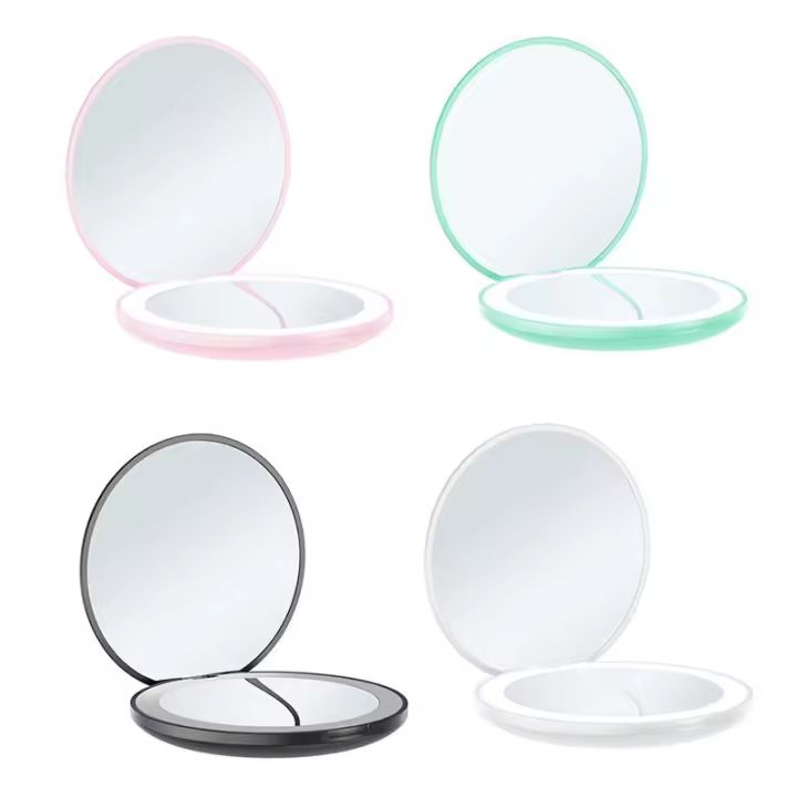 Espejo De Maquillaje Portátil LED 3.5 Pulgadas Compacto Doblesided Plegable Para Bolso Con Luz De Mano Y Aumento 3x - 1