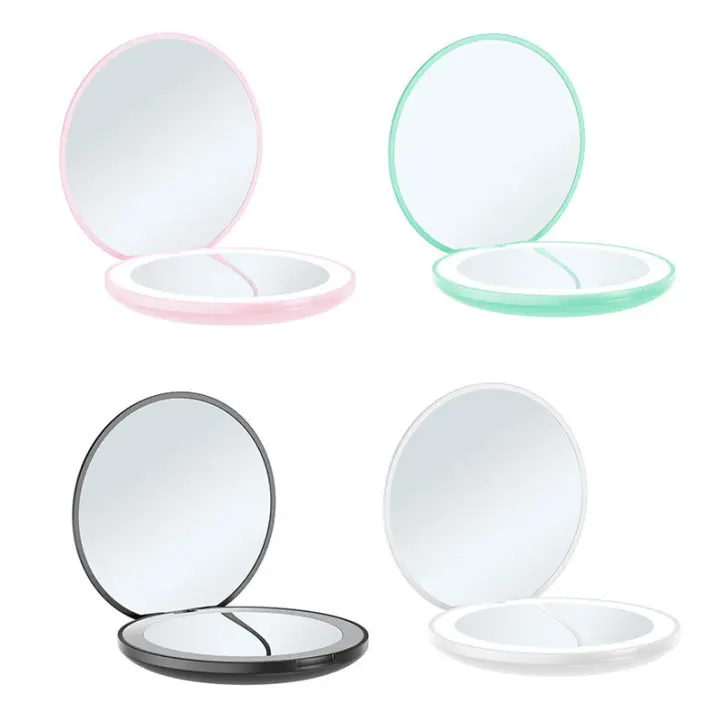 Espejo De Maquillaje Portátil LED 3.5 Pulgadas Compacto Doblesided Plegable Para Bolso Con Luz De Mano Y Aumento 3x - 1
