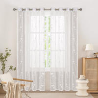Cortinas Blancas De Encaje Con Bordado Floral Para Sala De Estar Y Dormitorio Ventanas Translúcidas Decoración Hogar Cortina De Voile Moderna Sin Aislamiento Solar - details 0