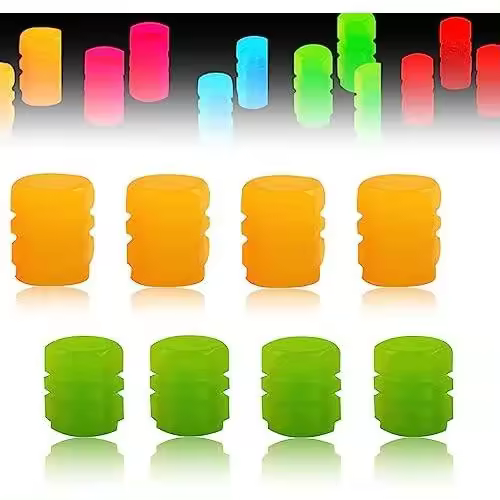 2024 nuevas tapas de válvulas, tapas de válvulas que brillan en la oscuridad, tapas de válvulas que brillan en la oscuridad, universales, se adaptan a cualquier automóvil (verde+amarillo) - 1