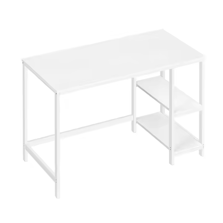 Escritorio moderno con estructura de acero blanco, mesa de ordenador versátil con 2 estantes ajustables para oficina y dormitorio - 1