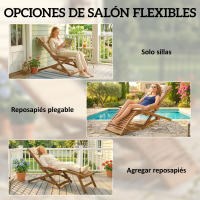 Outsunny Tumbona Silla Plegable de Madera de Acacia, Silla de Jardín Exterior con Reposapiés Desmontable y Cojín con Reposacabezas, Carga 160 kg, para Terraza, Patio, Playa, 158x61x70 cm, Beige - details 0