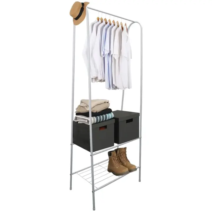 Perchero con Zapatero, Estantes de Almacenamiento, Vestíbulo, Dormitorio, Perchero Acero inoxidable Resistente, Fácil Montaje 60x35x152 - 1