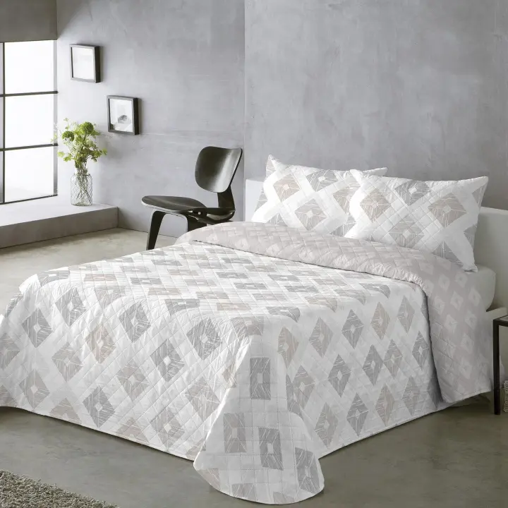 Colcha Doble Cara  Primavera Verano - Estampado Botánico con Tallos Lavanda y Flores en Relieve｜Tallos Lavanda Cama 90,  135 y 150 , Incluye 1-2 Fundas de Almohada Botánicas ,Poliéster Suave Antipilling y Secado Rápido - 1