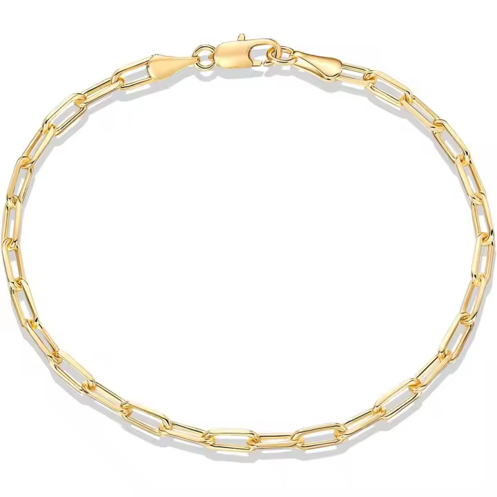 14K Chapado en oro Paperclip/Curb/Figaro Cadena pulsera ajustable para las Mujeres - 1