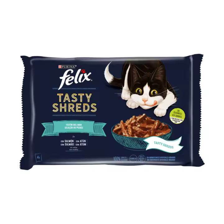 Felix Snacks Tasty Shreds Selección De Pescados Comida Húmeda Para Gato 4 X 80 Gr - 1