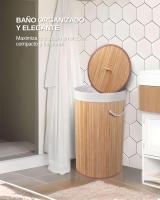 newty Cesto de Bambú con Tapa para la Ropa Sucia Compartimento Cubo Colada Lavandería Plegable con Asa de Cuerda Cesta de Almacenamiento Organizador Cubierta Bolsa Extraíble Laundry Basket Hamper Redondo Cuerda Trenzada Bolsa Interior Caña de Alta Calidad - details 1