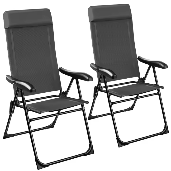 Tectake - Sillas plegables de camping MÜRITZ, Respaldo ajustable en 7 posiciones, Estructura de aluminio, Silla portátil con reposabrazos y reposacabezas, Soporta hasta 120 kg, Silla de pícnic, Silla plegable portátil, Color gris - 1