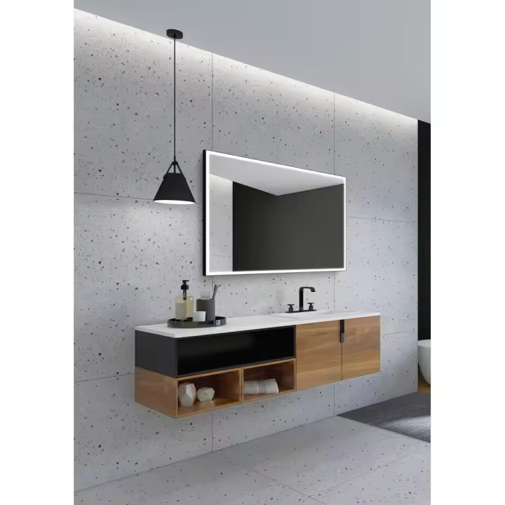 IMEX - Espejo Baño con Luz  Espejo de Baño Grande  Espejo LED Antivaho  Espejo de Pared Cuadrado 80x80cm  Serie Suiza  Color Negro Mate - 1