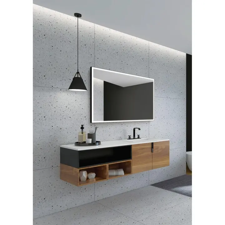IMEX - Espejo Baño con Luz  Espejo de Baño Grande  Espejo LED Antivaho  Espejo de Pared Cuadrado 60x80cm  Serie Suiza  Color Negro Mate - 1