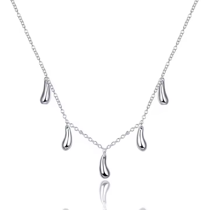 925 Sterling Silver Raindrop/Water droplet Pendant Chain Necklace For Woman Jewelry - 1