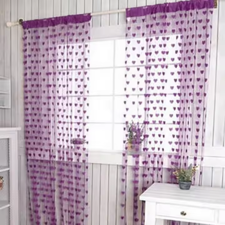Cortina De Voile Con Patrón De Corazón Y Decoración De Cordón Para Sala De Estar Dormitorio Divisor De Puerta Translúcida Moderna - 1