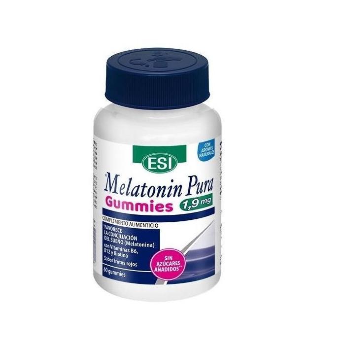 Melatonin Pura ESI Gummies 1,9mg Sin Azúcares Añadidos Sabor Frutos Rojos 60 Gummies