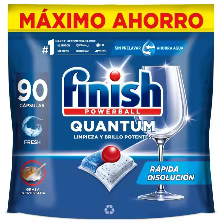 Finish Powerball QUANTUM REGULAR Pastillas para Lavavajillas, Limpieza y Brillo Potentes, Aroma Regular, Rápida Disolución, Elimina Grasa Incrustada, Profesional - 1