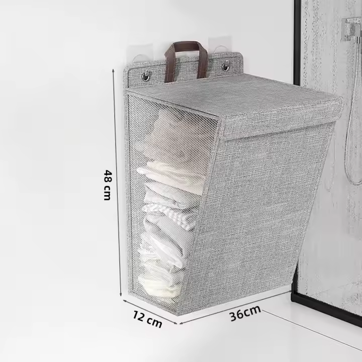 Cesta De Ropa Plegable Adhesiva Y Colgante Para Pared Multifuncional Organizador De Lavar Ropa Con Gancho De Malla Sin Cierre De Cremallera Material De Lona CANVAS Unisex - 1