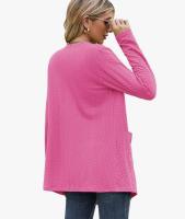 Cárdigan ligero de punto para mujer de Tanmolo, cárdigan largo con bolsillos, cómodo, abierto, elegante, de manga larga, rojo rosa. Talla L - details 1