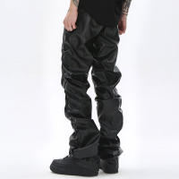 Pantalones De Cuero PU Para Hombre Estilo Hip Hop Harajuku Retro Callejero Casual Ruched Pleated Color Sólido Negro Talla Grande - details 4