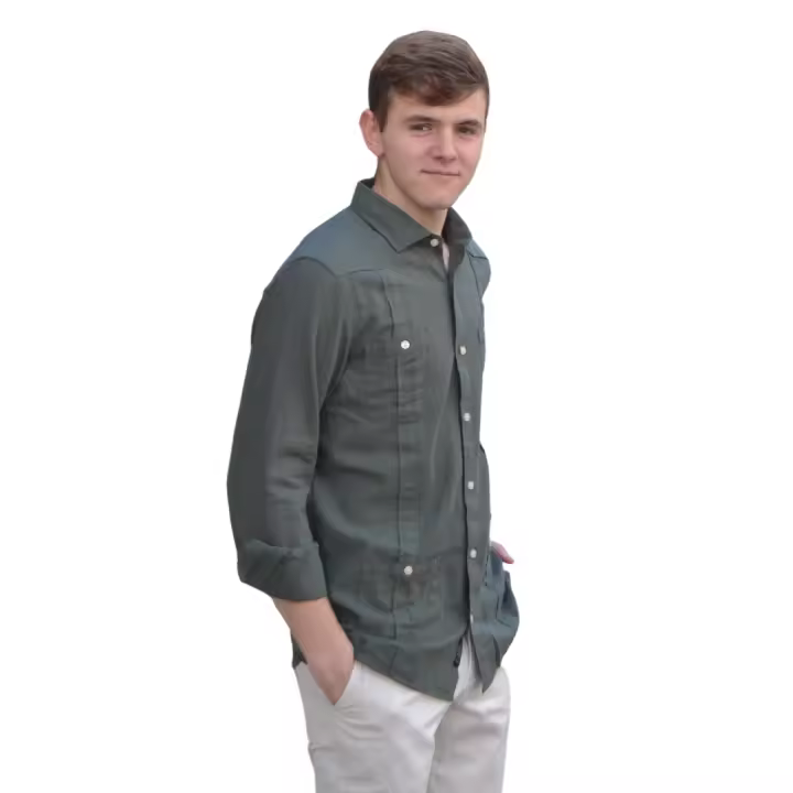 BLANCO NUMERO UNO Camisa Guayabera Hombre Algodón Lino Verde Caza Elegancia Calidad Superior - 1