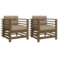 vidaXL Sillones de jardín con cojines 2 uds madera maciza de pino Pino natural, Pino blanco, Pino gris Conjunto Terraza Muebles Jardín Exterior Juego de Muebles de jardín Mueble Jardín Exterior Muebles de Salon Exterior - details 2