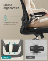 Silla de Oficina, Escritorio de Malla, Giratoria Ergonómica, Soporte Lumbar, Oscilante, Asiento de 53 cm, Apoyabrazos Abatibles, Reposacabezas, Beige y Negro - details 9