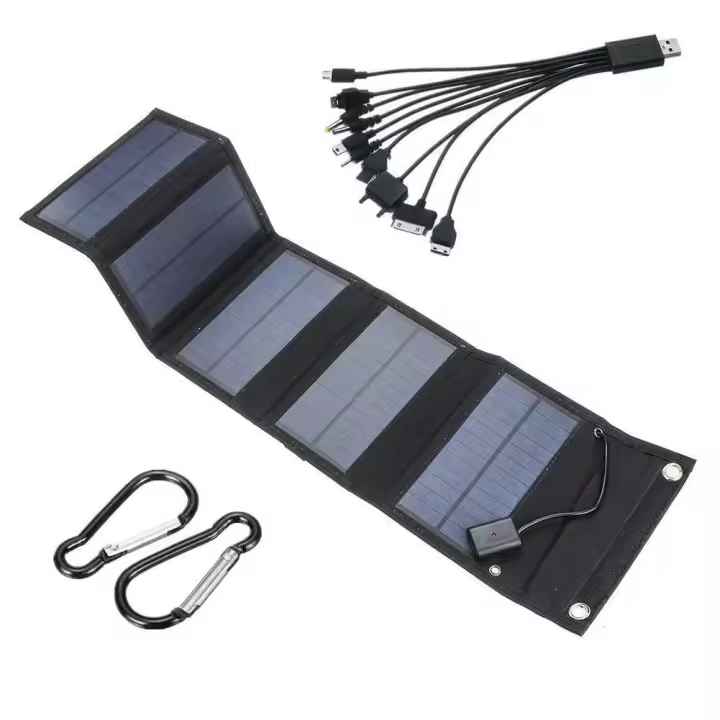 Panel Solar Plegable Portátil Cargador USB 5V DC Energía Continua Suministro De Energía Móvil Alta Potencia De Silicona Monocrómica - 1