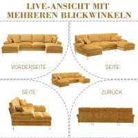 Sofá Moderno Grande de chenilla en forma de U with Doble reclinable para Salón, dormitorio, oficina, Apartamento, Casa de Campo y Sala de estar junto al fuego, Mostaza - details 3