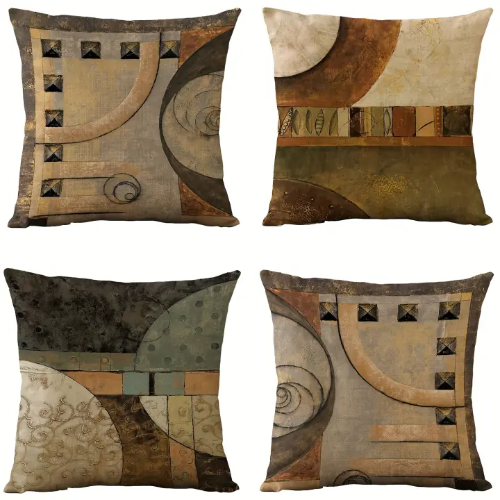 4 Unidades retro sudadera Almohadas Tapas, Patrón Geométrico Fundas Tapas para Sala de estar y sofá Decoración - 1