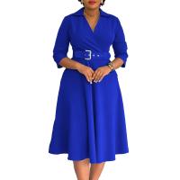 Vestido Elegante Para Oficina Para Mujer Cuello Redondo V Cintura Ajustada Pleated Midi Formal Business Work Dress OL - details 44