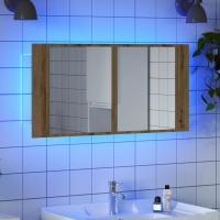 vidaXL Armario espejo baño luz LED acrílico 90x12x45 cm en color Gris hormigón/Marrón roble/Negro y más | almacenamiento funcional diseño moderno para baño dormitorio sala - details 4