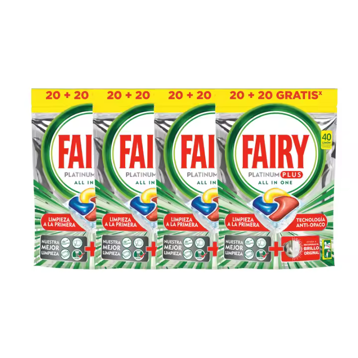 Fairy Platinum Plus All in One 160 Pastillas Lavavajillas, Pack Ahorro 2x1, en total 160 Capsulas, Limpieza Profunda y Extra Brillo, Fragancia Limon - 1