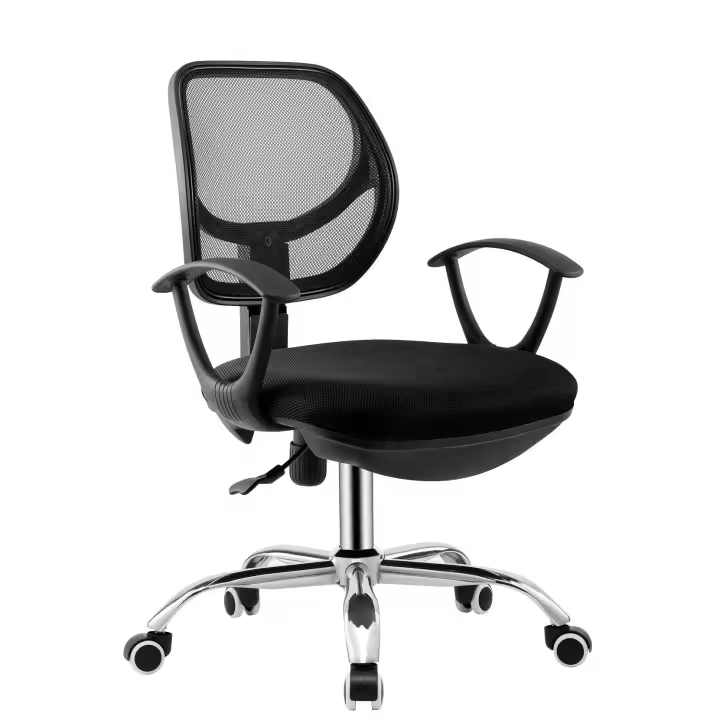 Silla de oficina MIRAFIORI, brazos, malla y tejido negro - 1