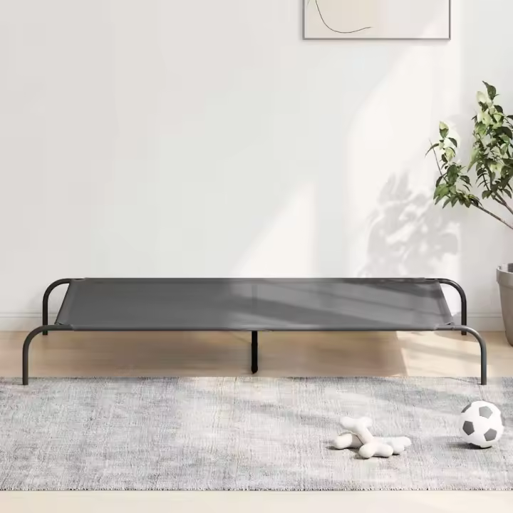 Cama elevada para perros gris 150x90x20 cm textilene y acero - 1