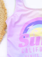 Traje De Baño De Un Pie Para Niñas Estilo Básico Con Estampado Gradient Surf Verano Playa Material Poliéster Y Spandex - details 4
