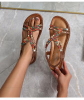 Zapatos de playa con diamantes de imitación 2025, cabeza redonda, tacón plano de alta gama, estilo hueco, cómodos zapatos de mujer para pleno verano - details 16