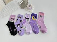 Calcetines Medio Tubo Disney Sanrio Kuromi Para Mujer Color Morado Algodón Peinado Dibujos Animados Lindos Hechicera Calcetines - details 2