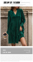 Vestido De Veludo Elegante Para Mujer Con Vuelta Y Cuello En V Vestido Cruzado De Comercio Exterior Europeo Y Estados Unidos Estilo Casual De Otoño - details 7