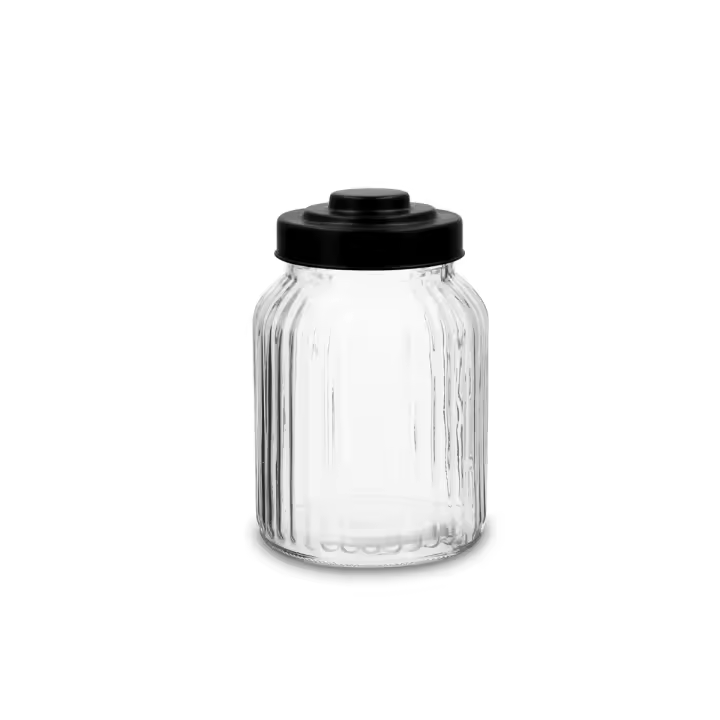 QUID MAISON Tarro Vidrio 11x11x15,4CM-1L Negro  Tape cierre rosca Reciclable - 1