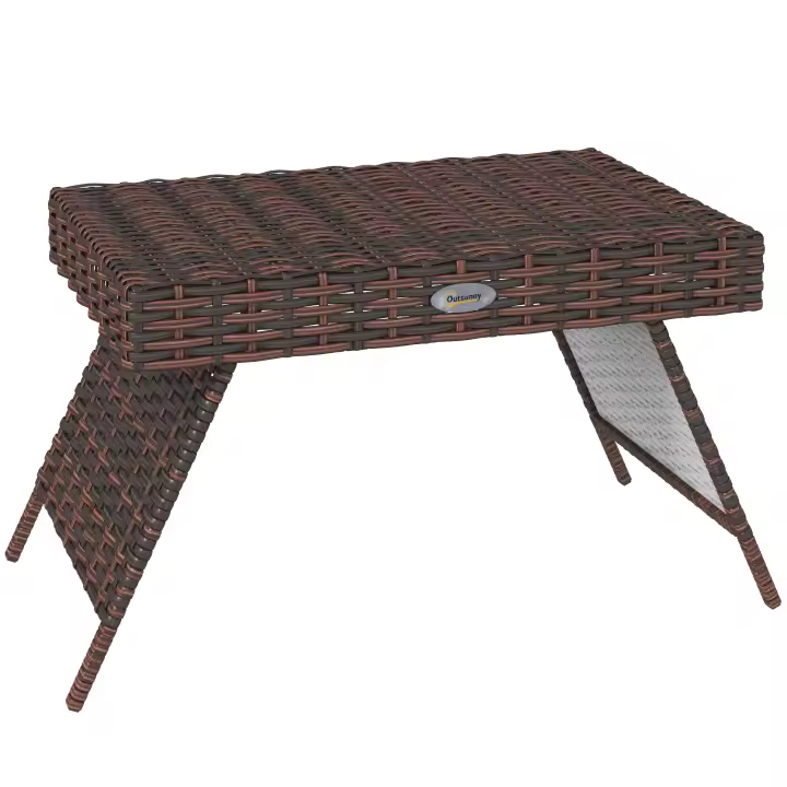 Outsunny Mesa Auxiliar de Ratán Mesa de Jardín Mesa de Centro Mesa de Centro Resistente a la Intemperie Mesa de Camping Mesa Plegable para balcón, jardín, 60 x 41 x 41 cm, Marrón - 1