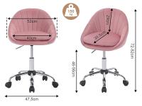 Silla Escritorio, Silla Oficina Giratoria, con Respaldo Amplio, Base Metalica con Ruedas, Terciopelo, para Oficina Estudio y Salon, Rosa - details 2