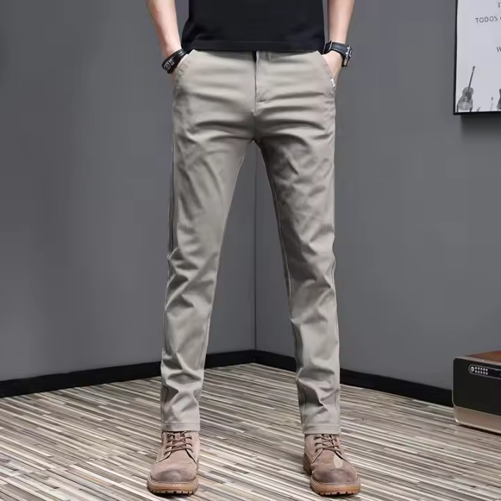 Pantalones Casuales Para Hombre Primavera Verano Algodón 97.8% Elásticos Moda Coreana Ajustados Gris Negro Caqui Pantalones De Cintura Media - 1